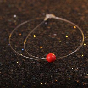 925 Silver Natural Freshwater Beads Fish Line Pearl Necklace (Color: Fishing line cinnabar 8mm)